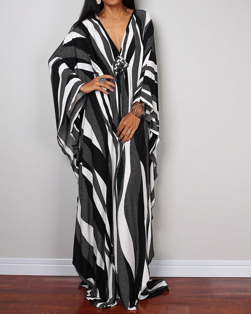 Bsubseach Women Ethnic Print Kaftan Beach Dress Plus Size Swimsuit Cover Up - Image 2